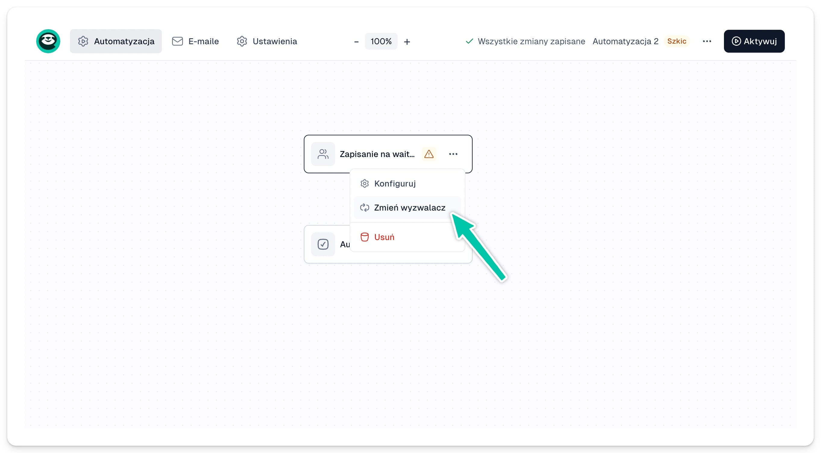 Zmiana wyzwalacza istniejącej automatyzacji
