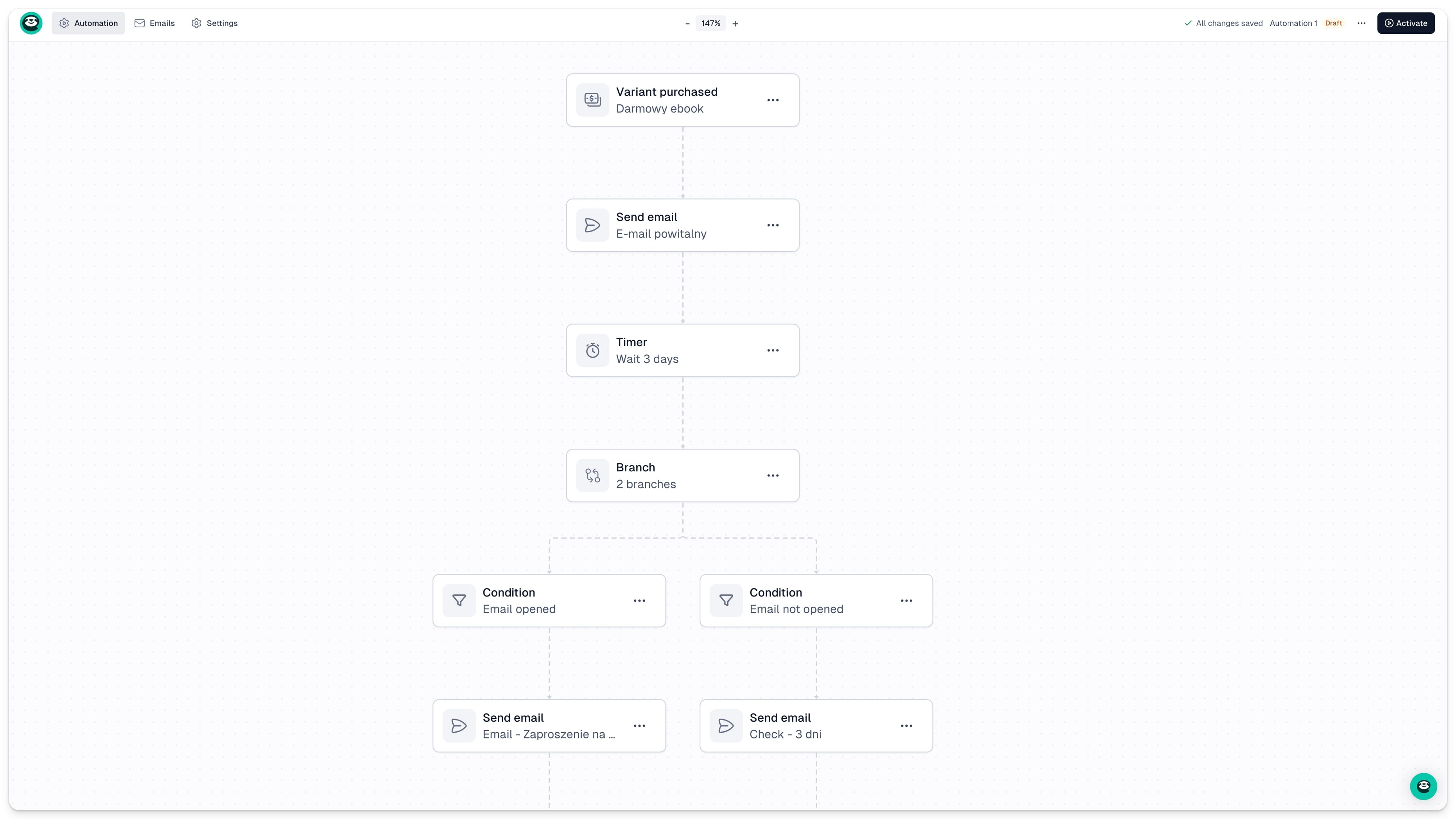 Example automated email workflow in Easymail