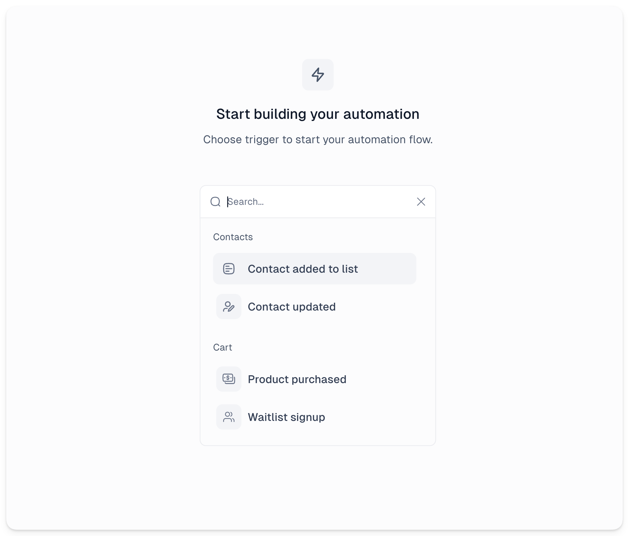 Choosing an automation trigger in Easymail
