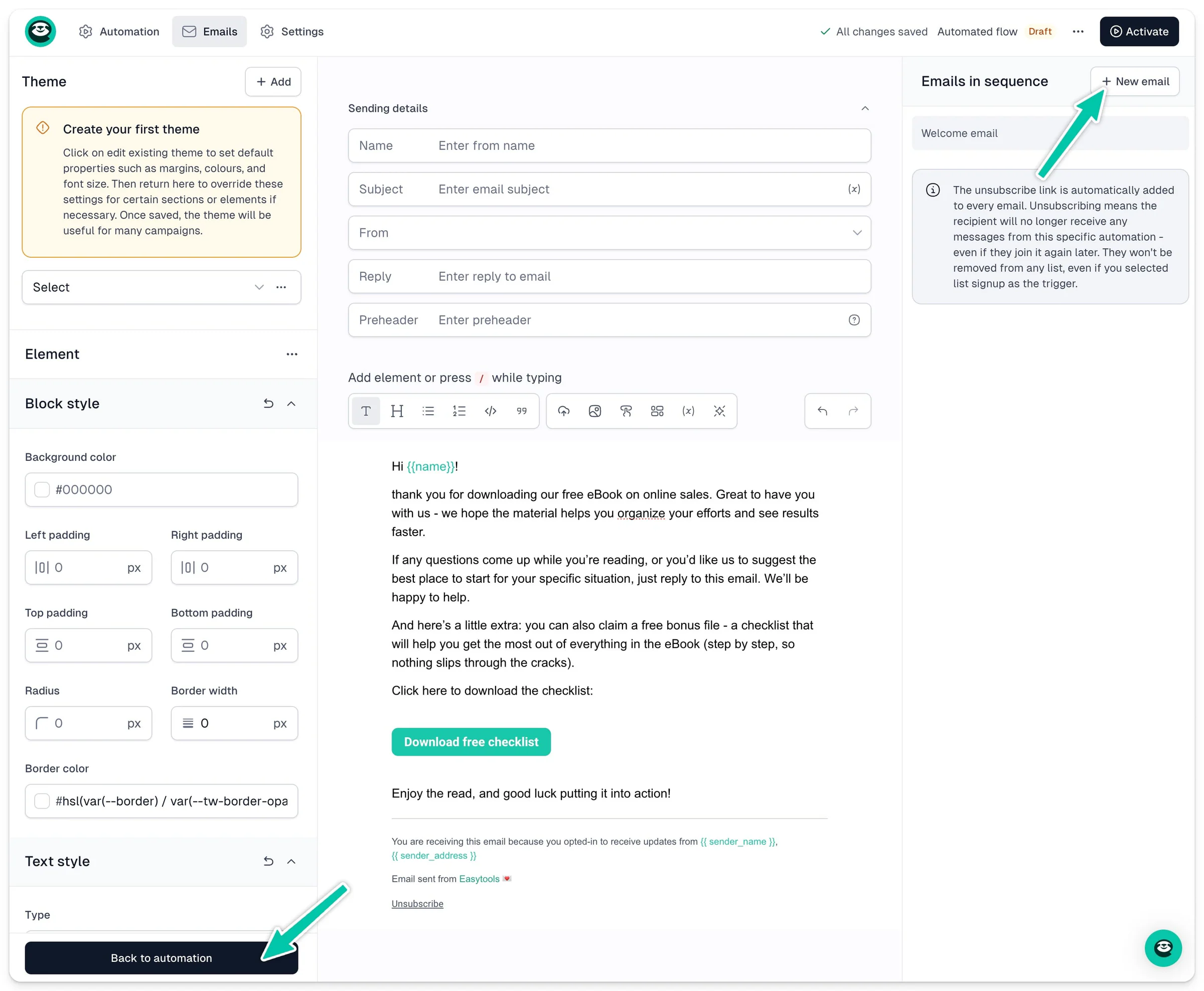 Finished automated email ready to be activated