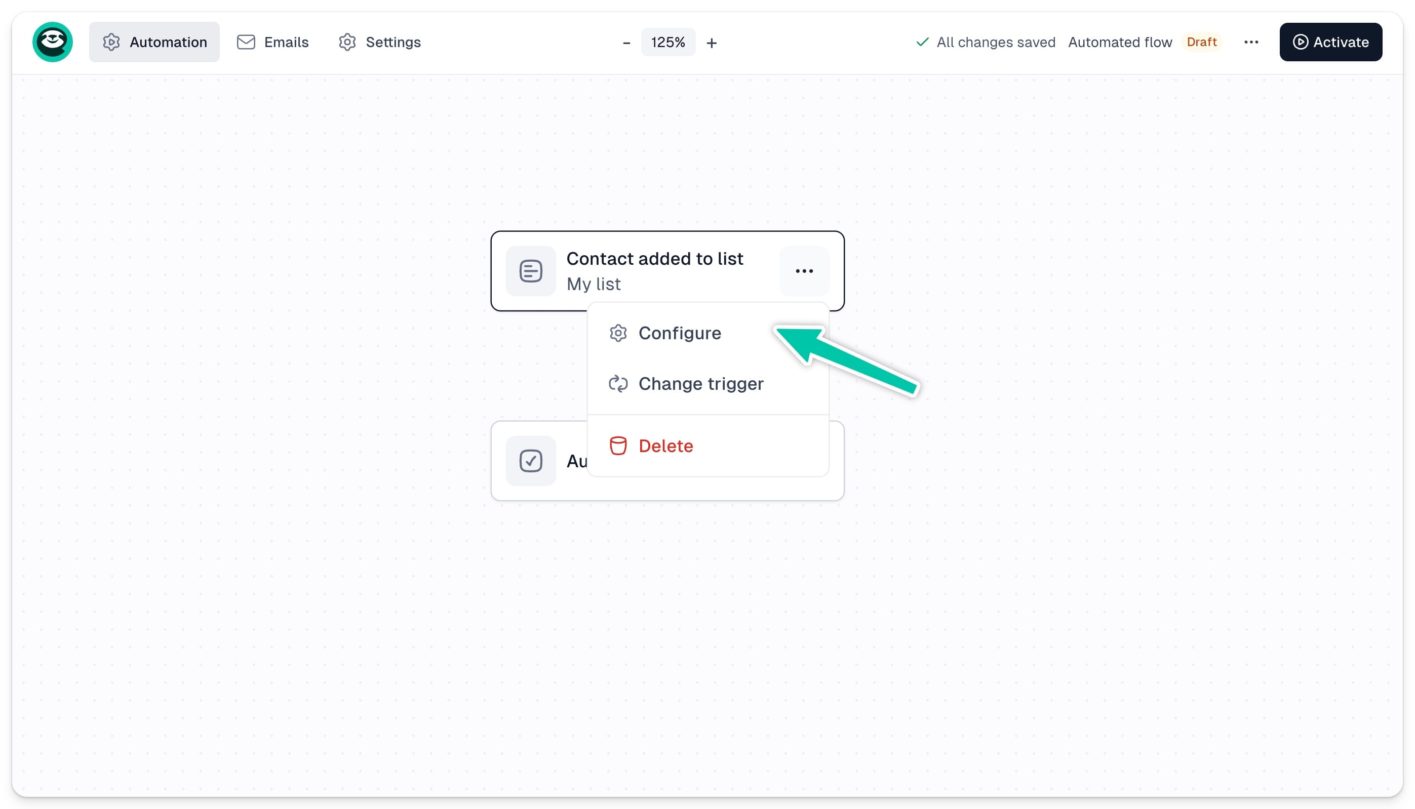 Trigger settings panel in the Easymail sequence editor
