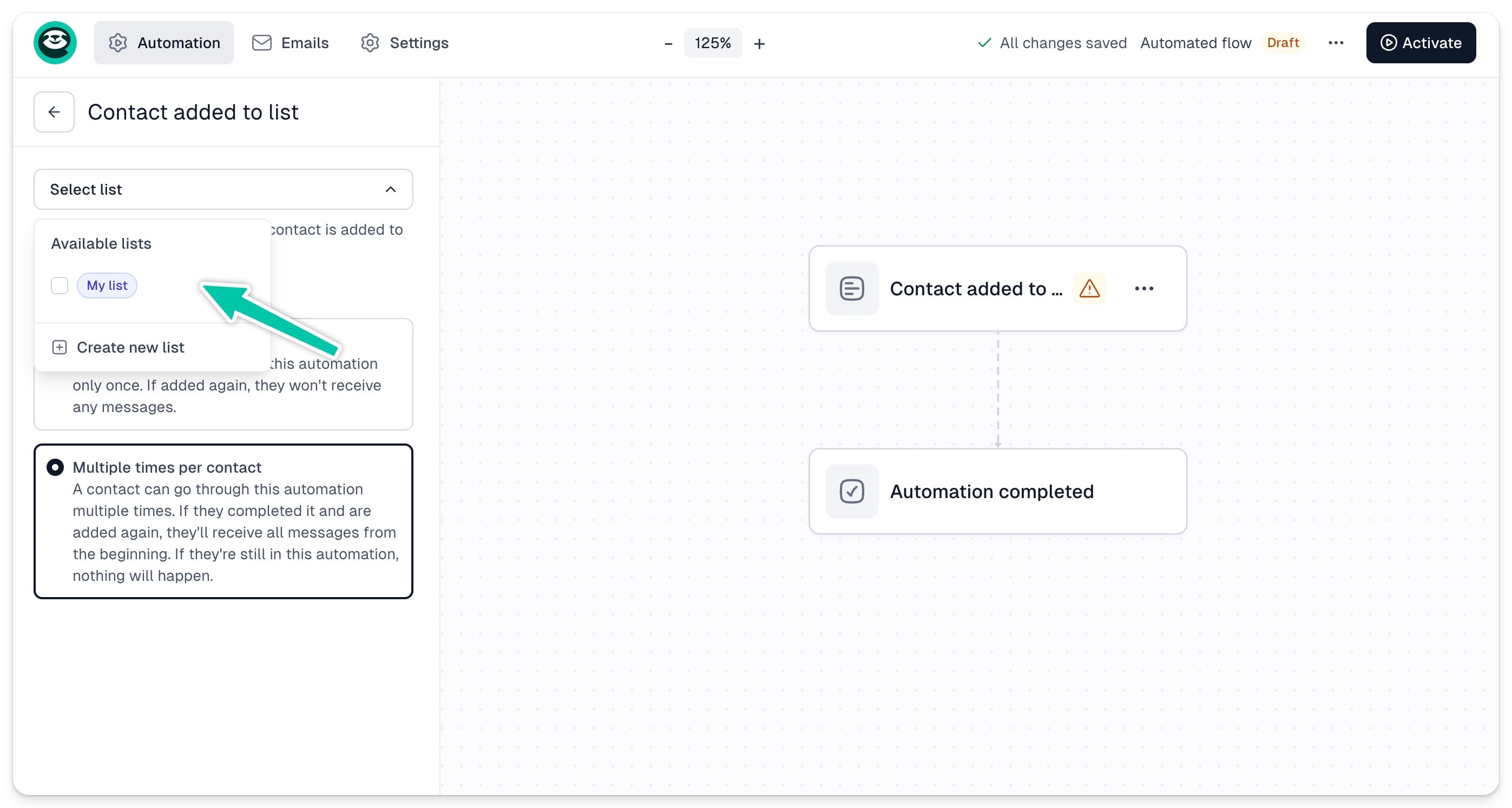 Contact added to list trigger with the mailing list selector