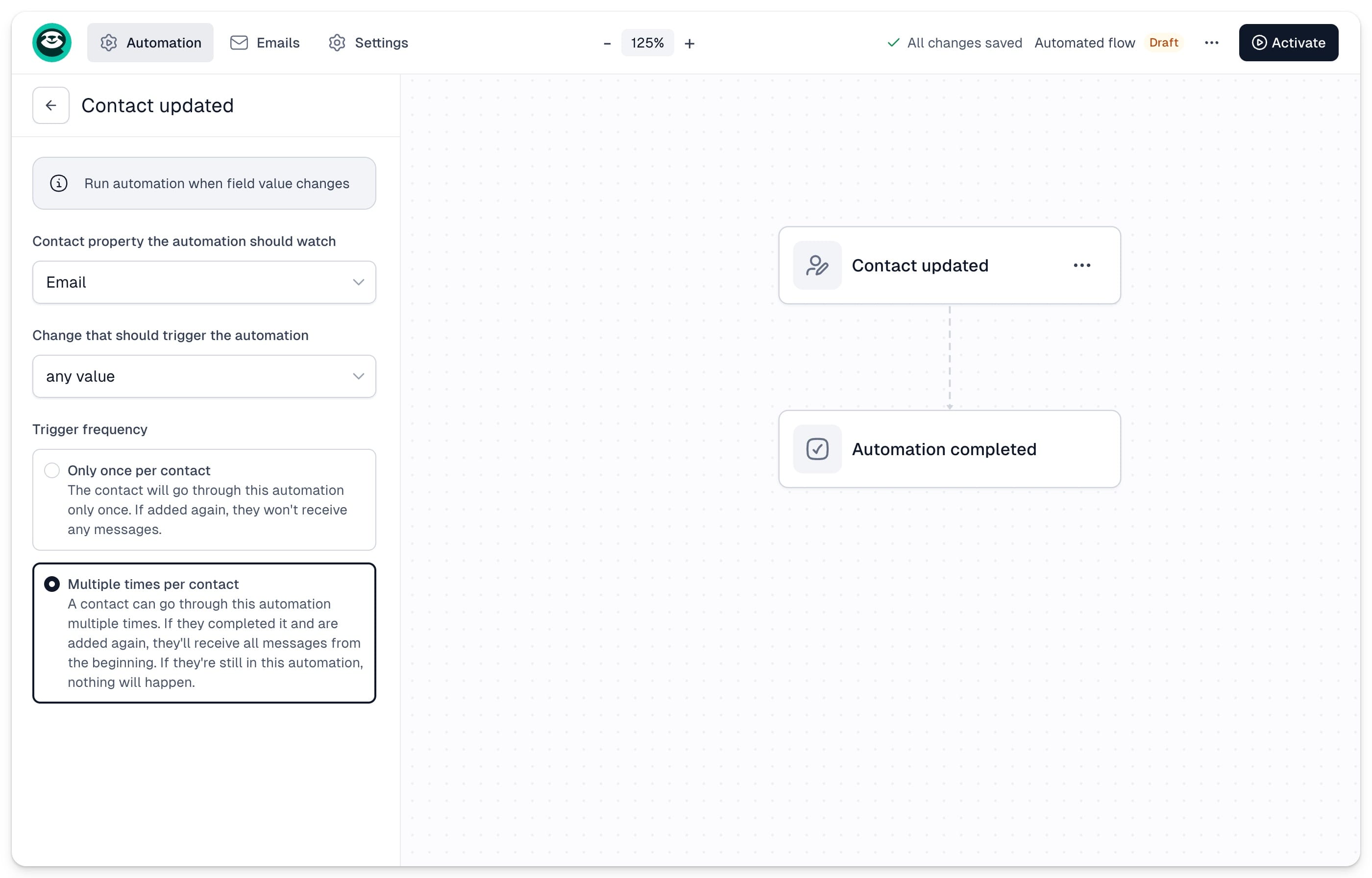 Contact updates trigger settings