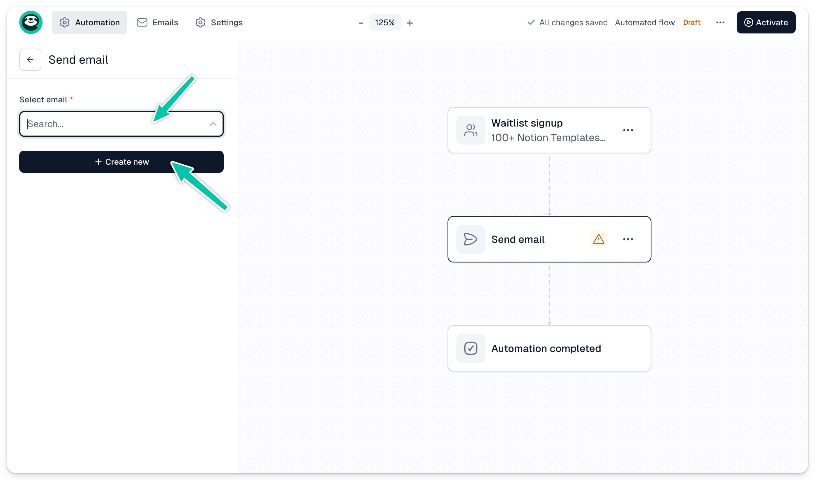 Send email step settings in the Easymail sequence editor