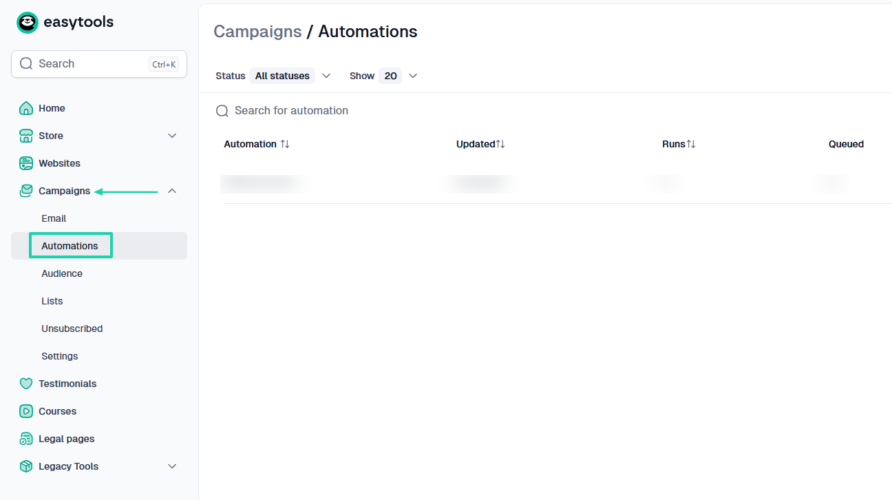 Easytools: automations showing “Campaigns”