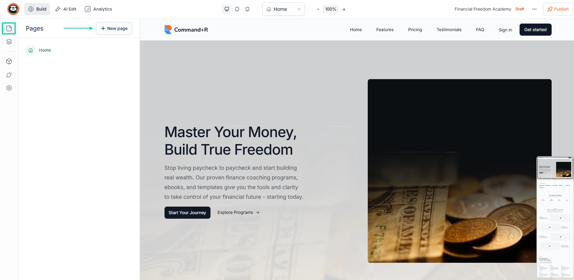 Easytools: websites showing “Pages” — analytics dashboard