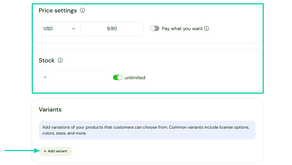 Aside from that, you can also add variations of your product.