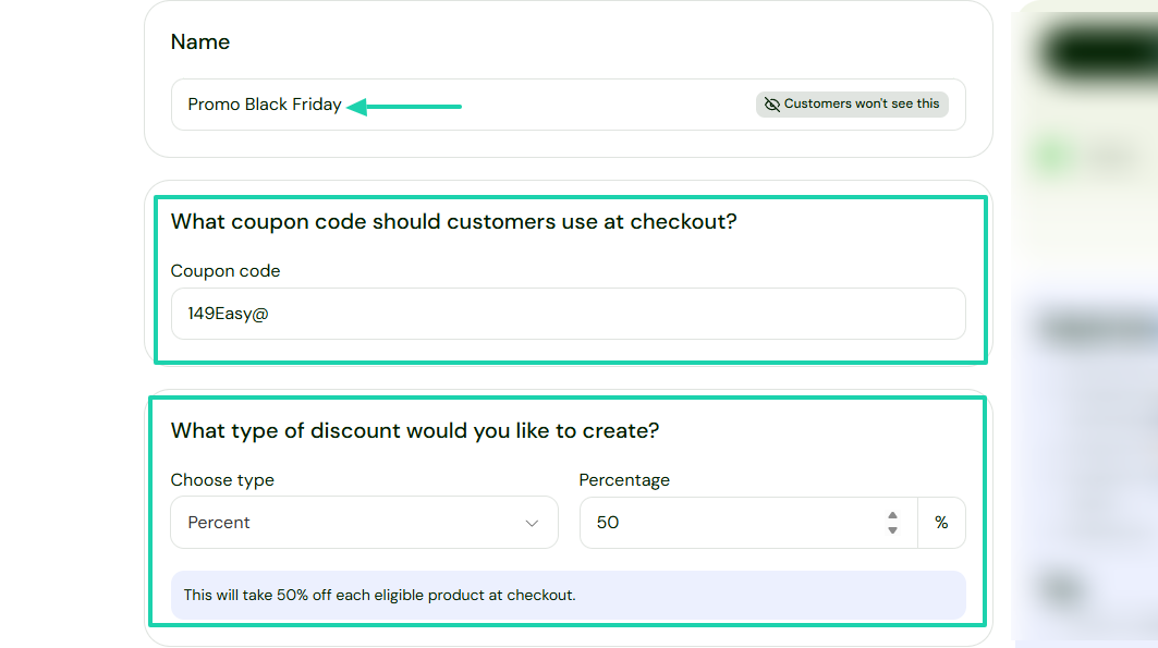 You’ll simply have to specify the discount type and percentage.