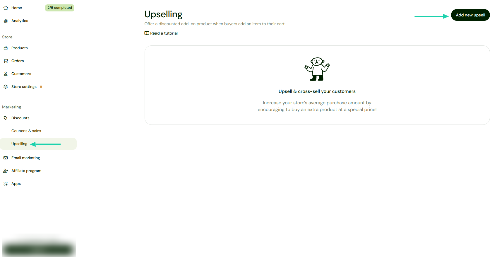 Sellfy: upselling showing “Upselling” — checkout