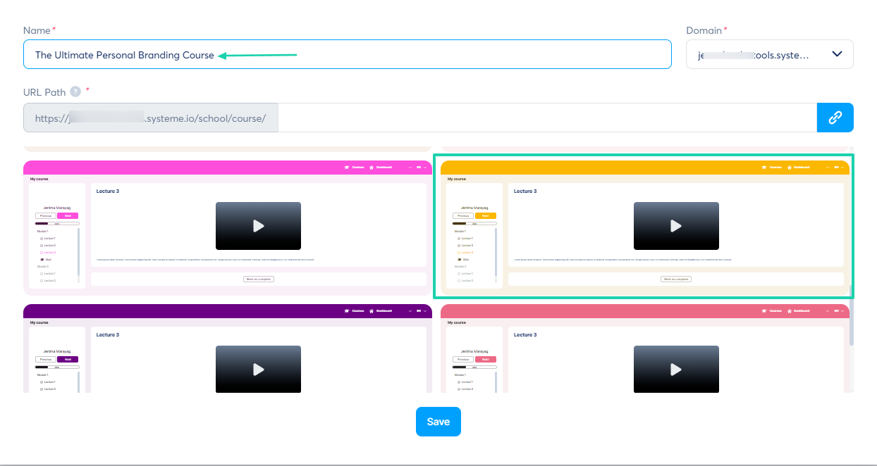 Systeme.io: assets screenshot — course builder