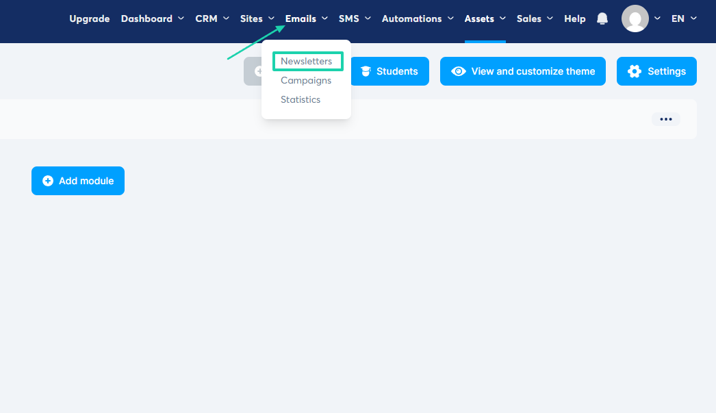 Systeme.io: emails showing “Emails” — website builder