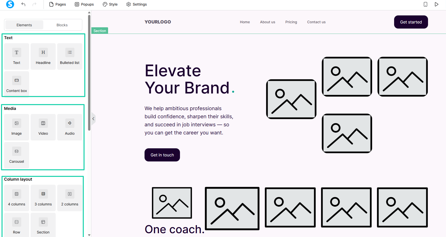 Systeme.io: You can edit text and add blocks, images, videos, carousels, audio, or column layouts.