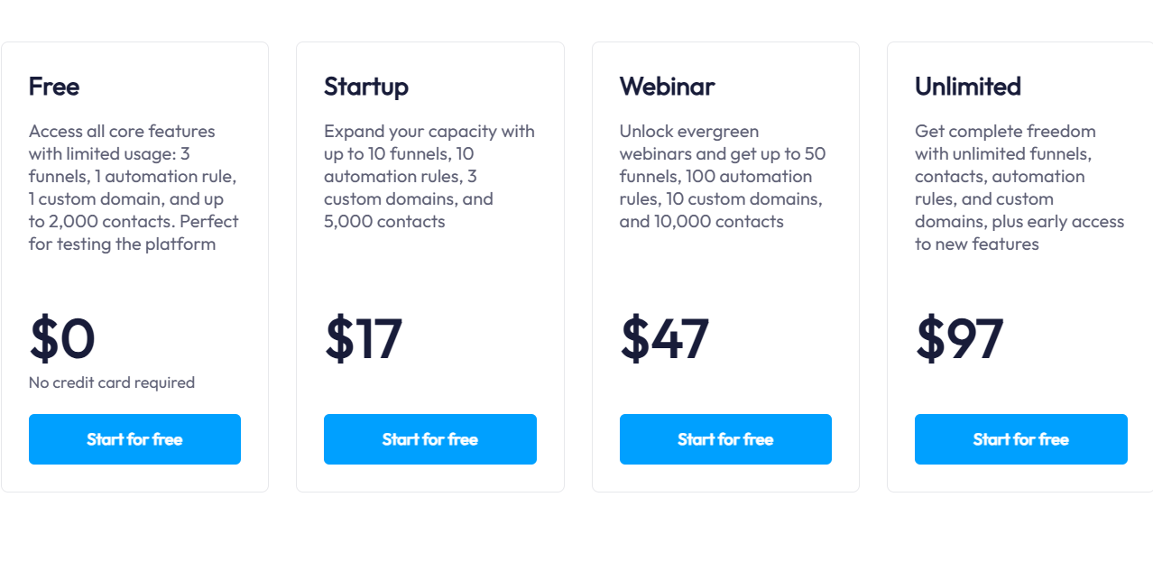 Systeme.io pricing plans overview