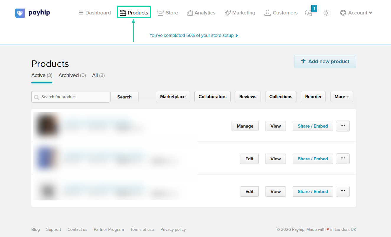 Payhip: products showing “Products”
