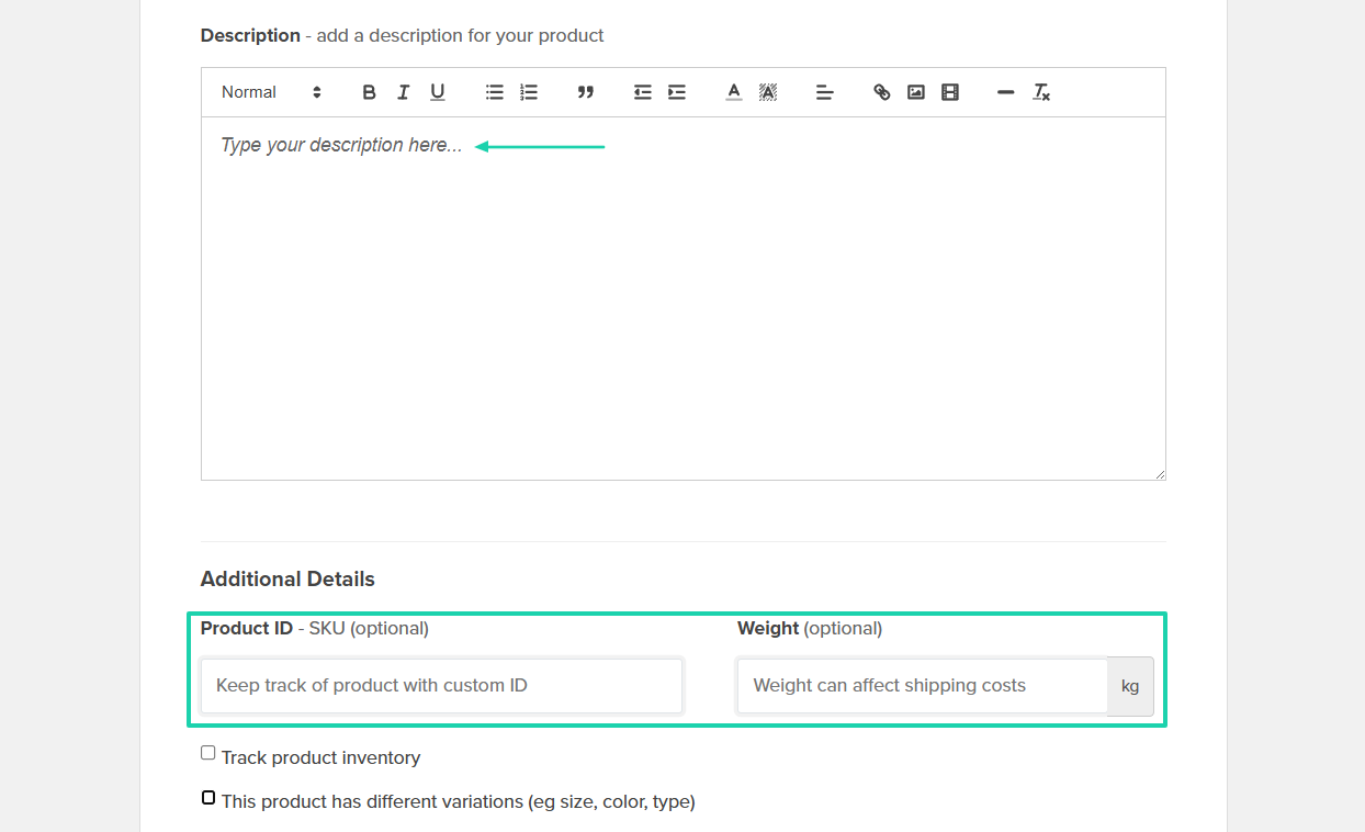 Payhip: you can add the product ID and its weight.