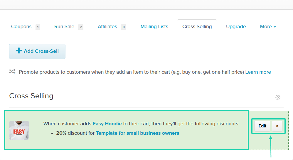 The platform lets you add cross-sells.