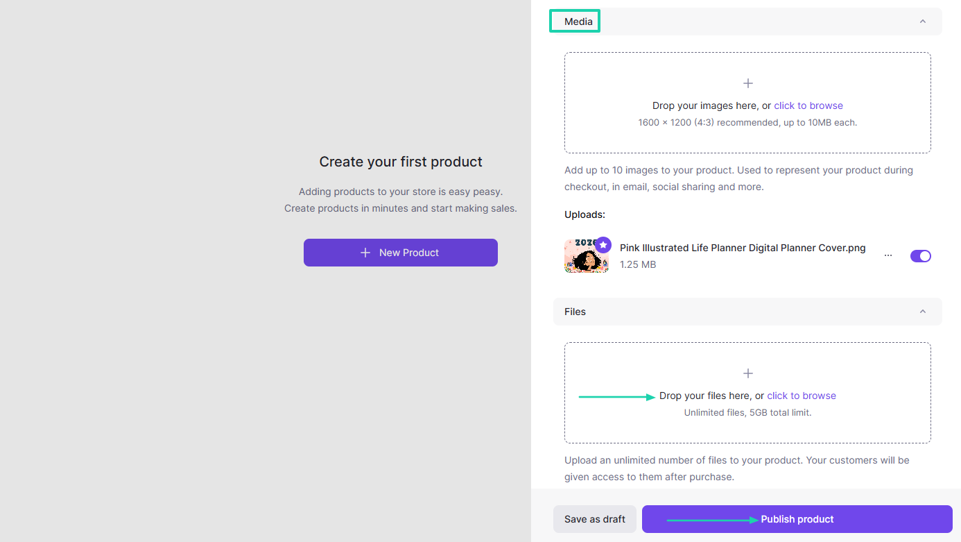 Lemon Squeezy: products showing “Publish” — checkout
