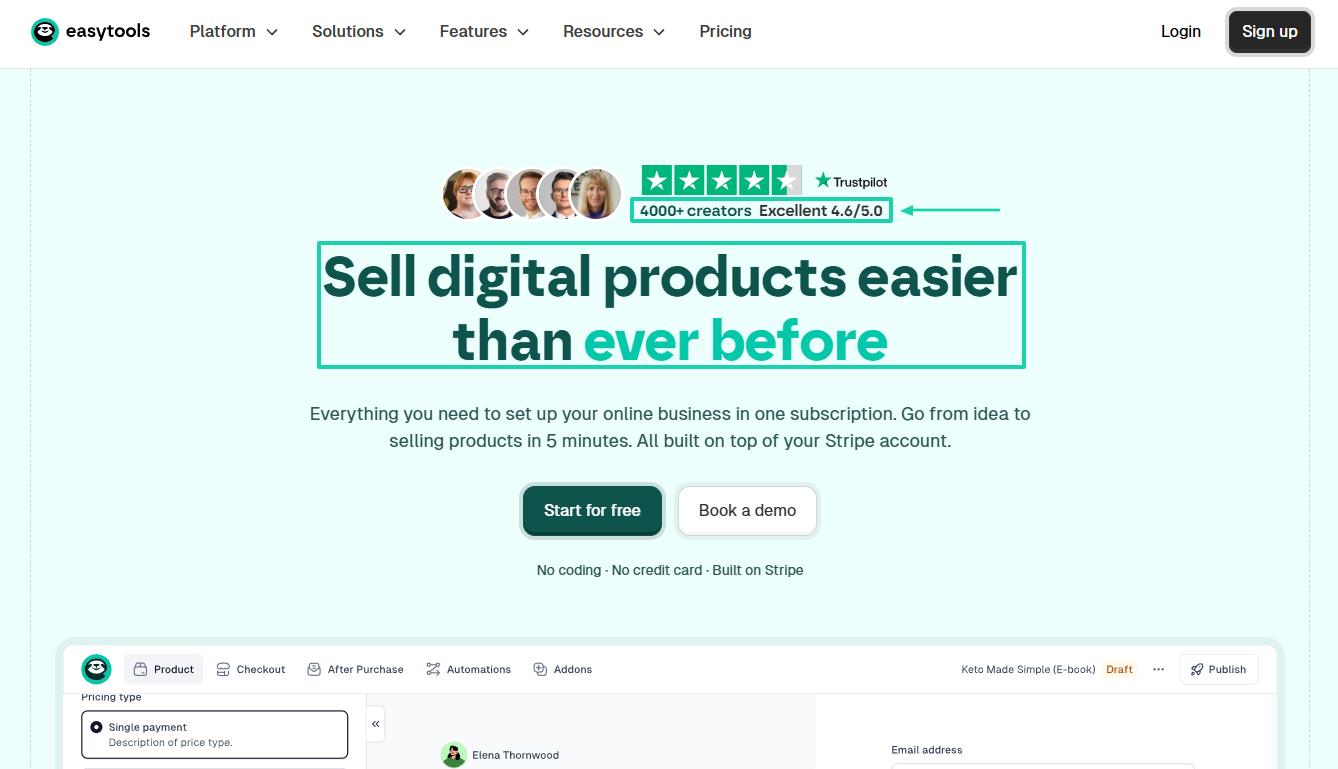 Our platform has helped over 4,000 creators easily sell digital products.
