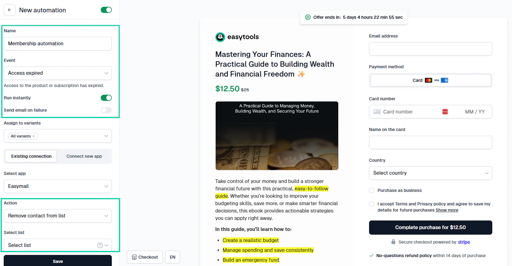 Easytools vs. ThriveCart vs. Sellfy vs. Systeme.io: automation screenshot