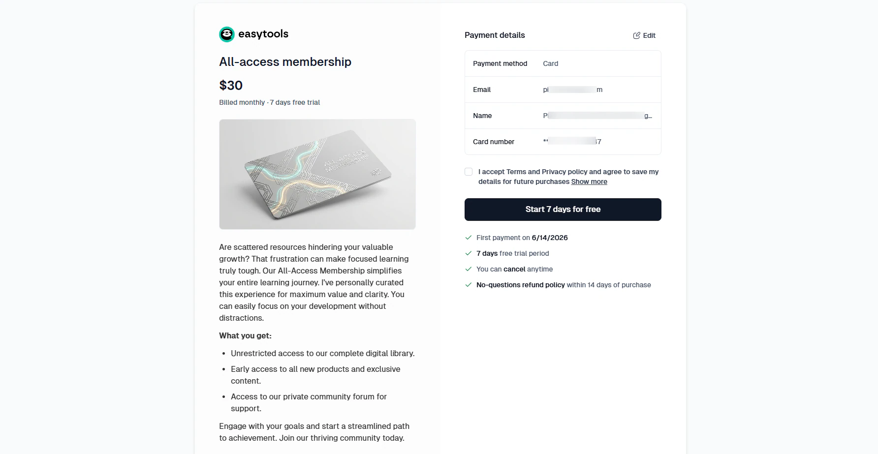 Assess the checkout features you need: checkout screenshot