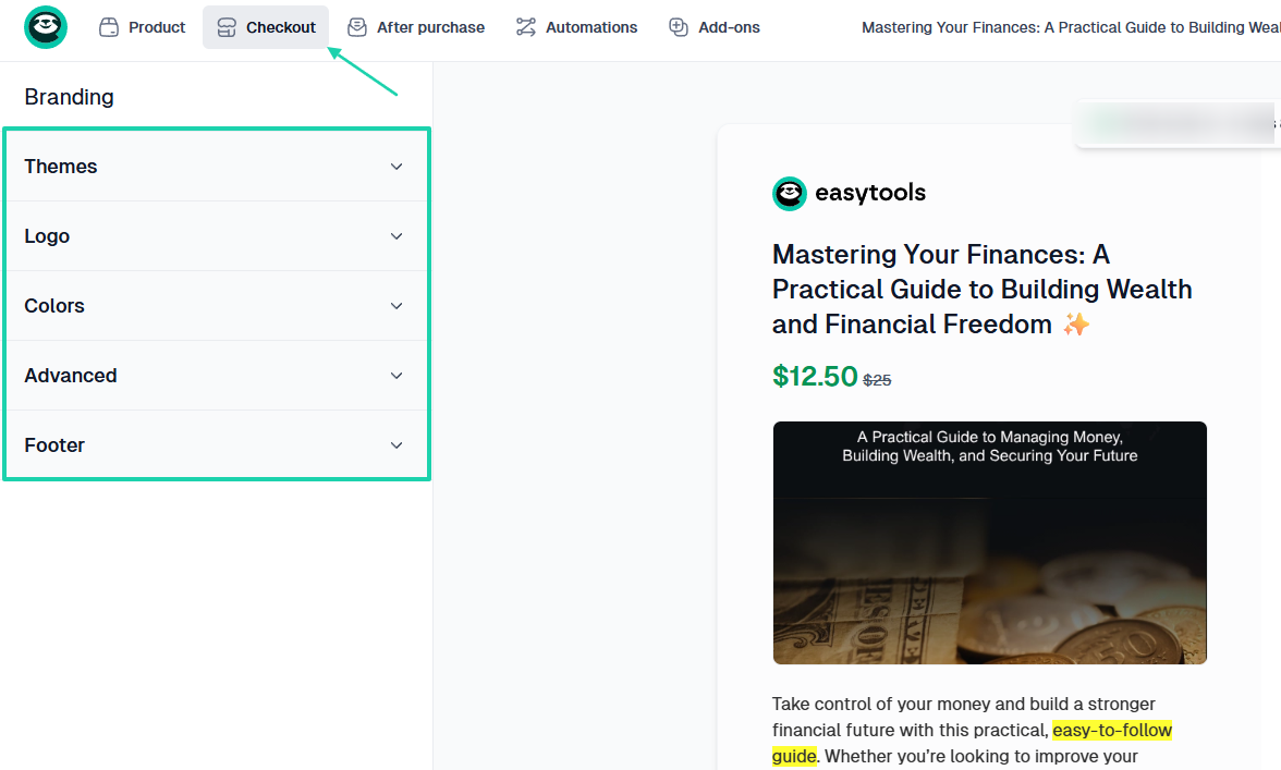 Assess the checkout features you need: checkout screenshot — website builder