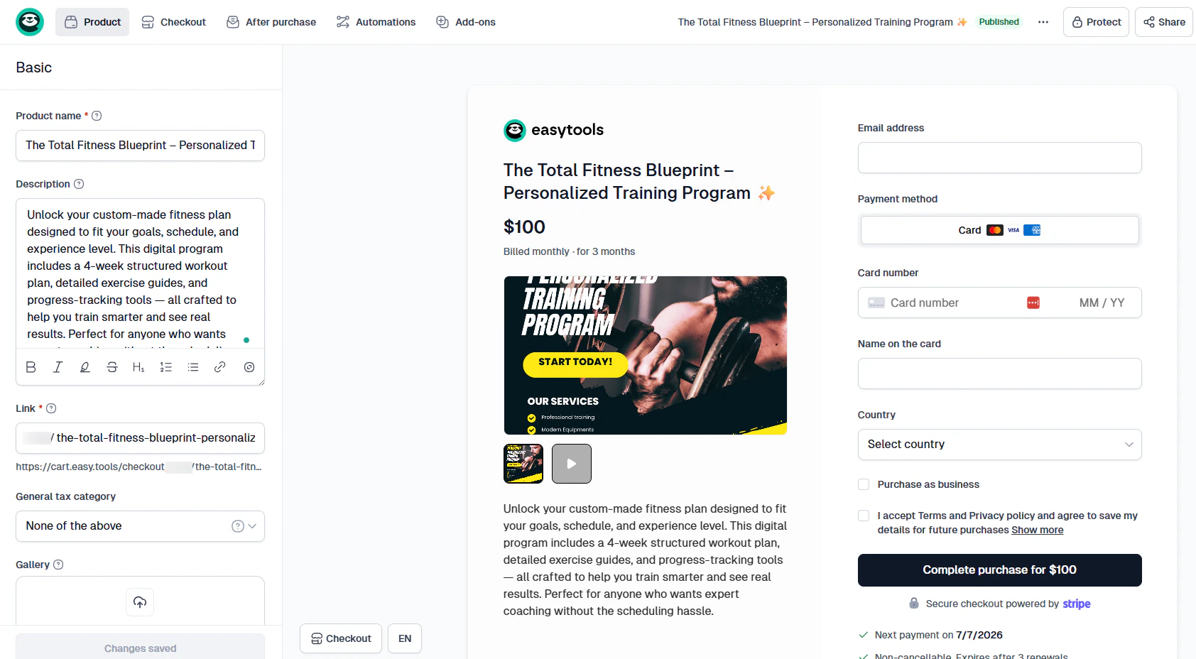 Evaluate scalability: checkout screenshot — course builder