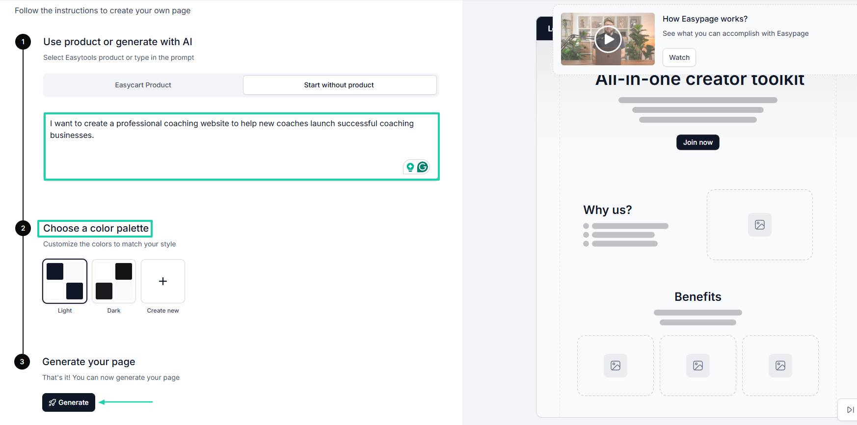 generate landing page with ai