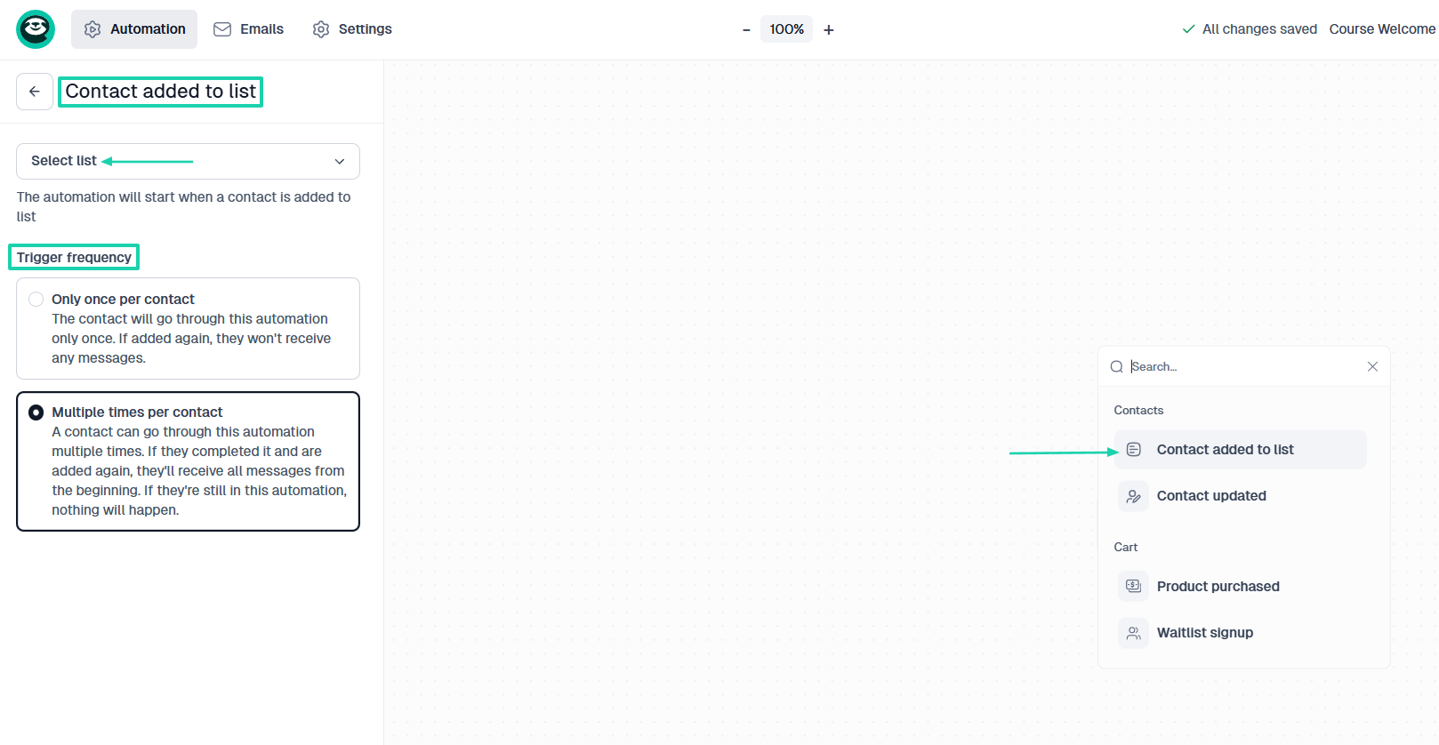 email automation setup window