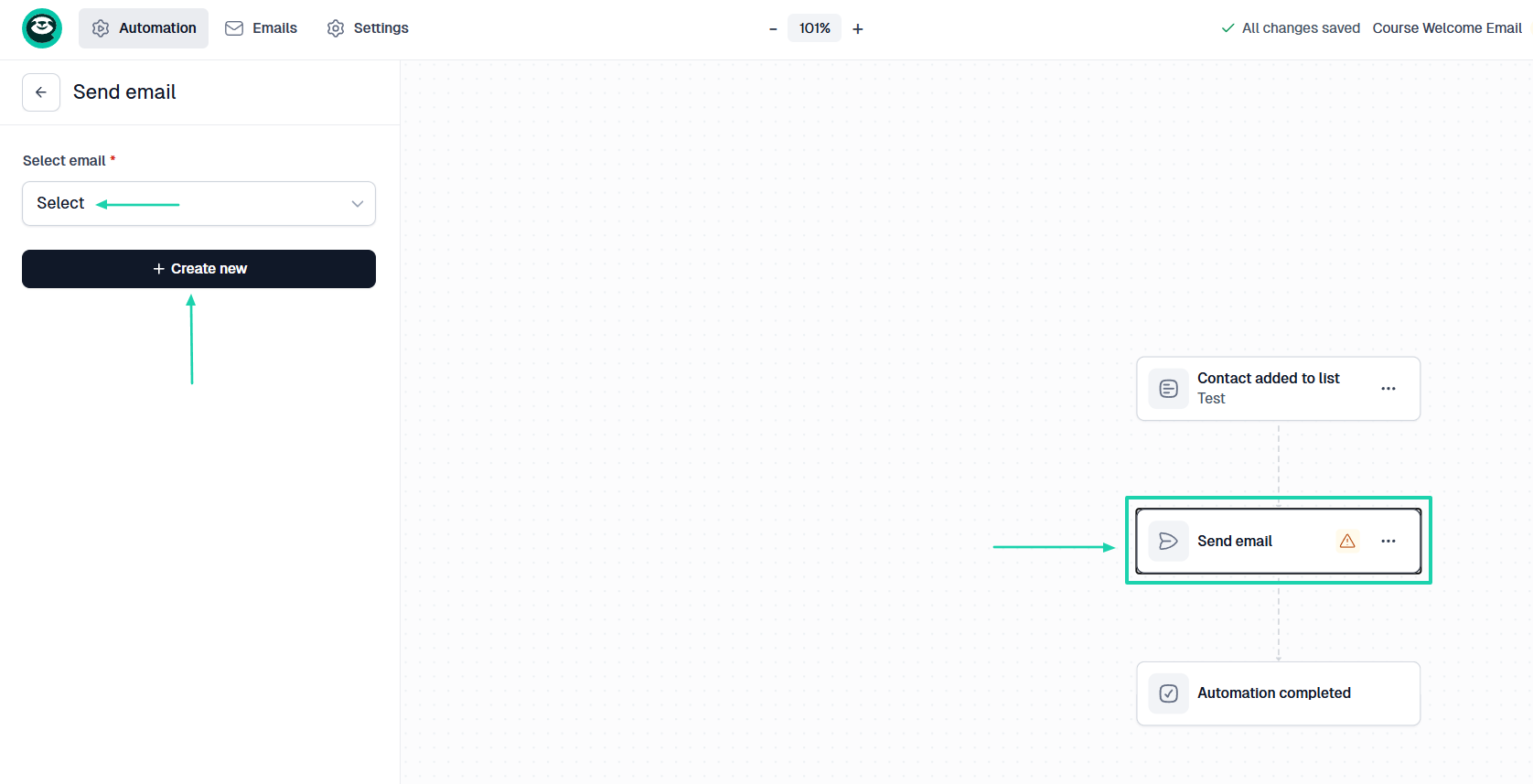 Easytools: campaigns showing “Send email” — automation