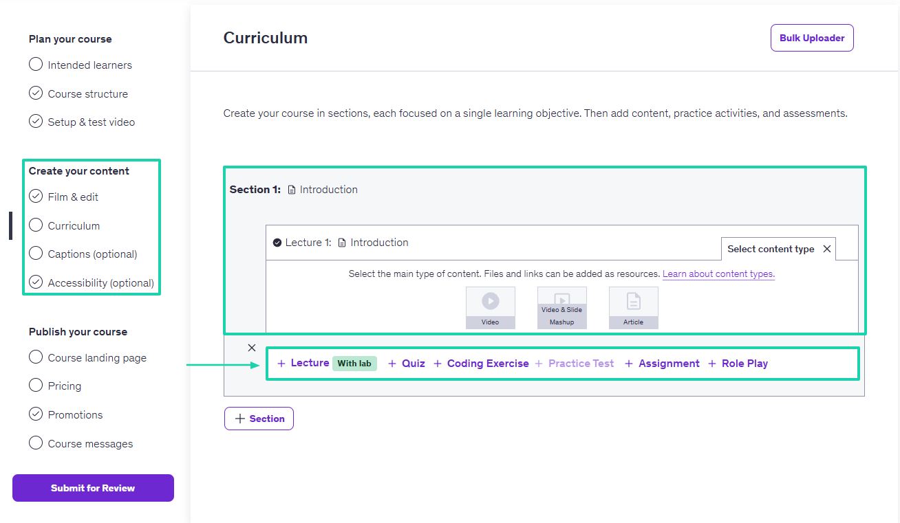 Udemy: course builder screenshot