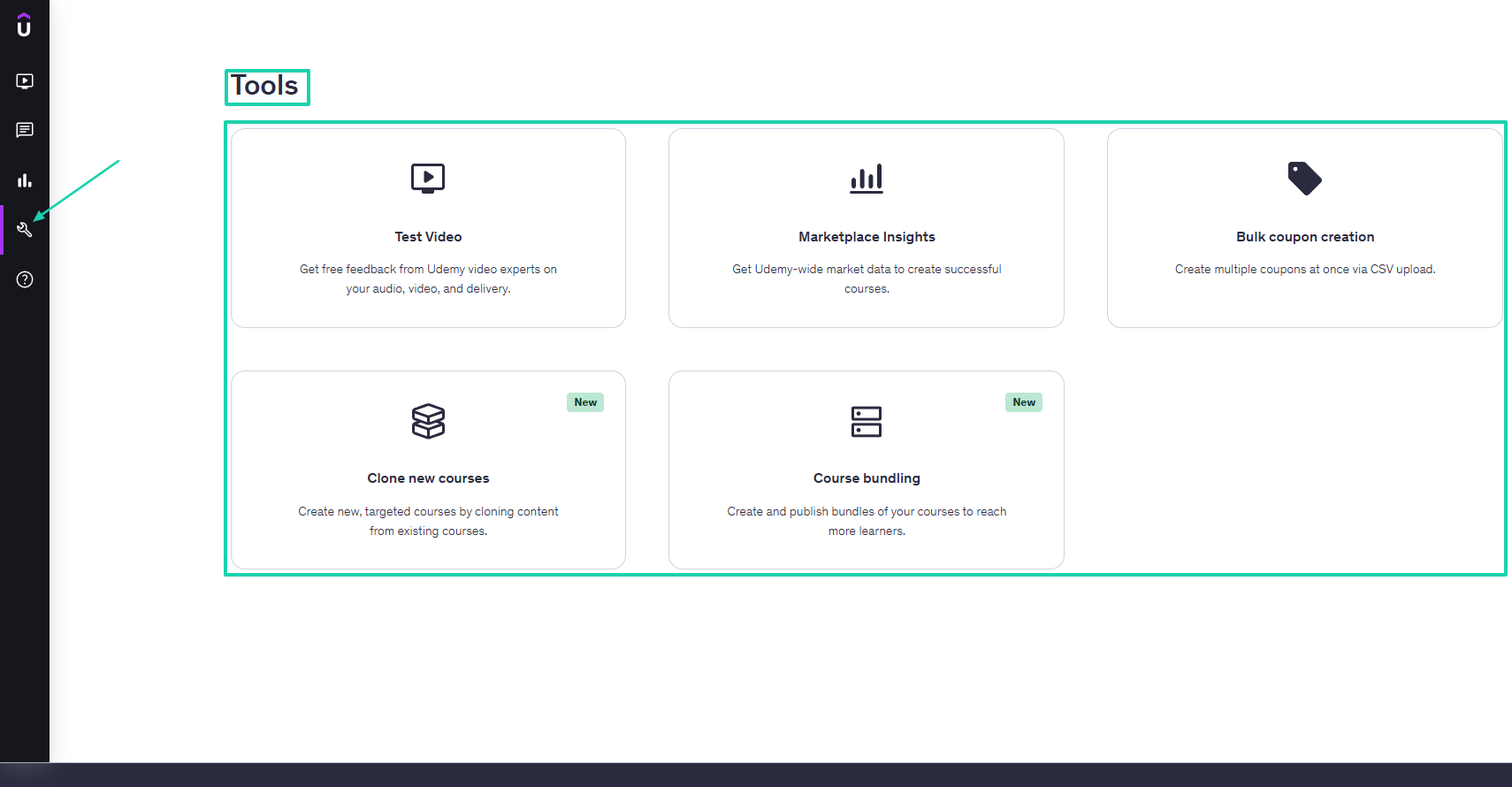 Udemy: tools screenshot — course builder