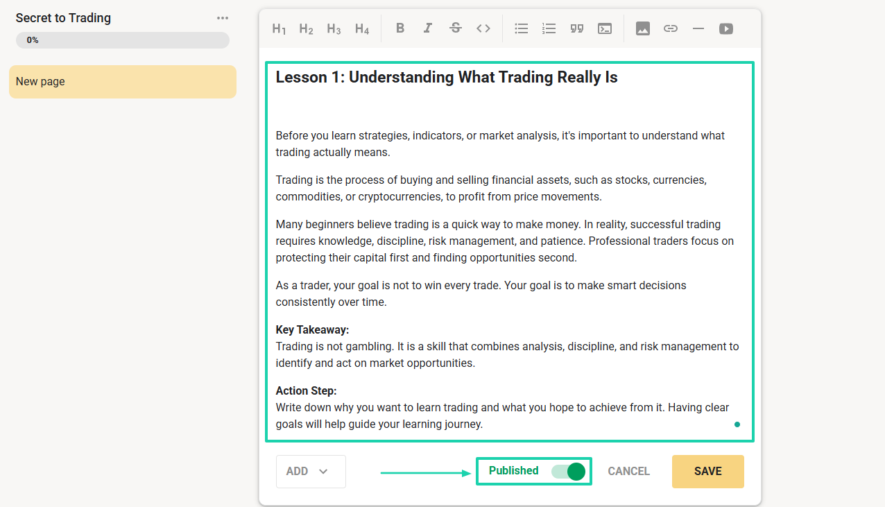edit lessons and publish course