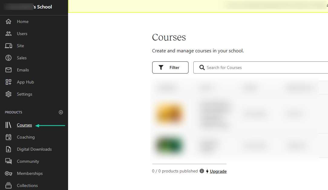 courses feature on teachable