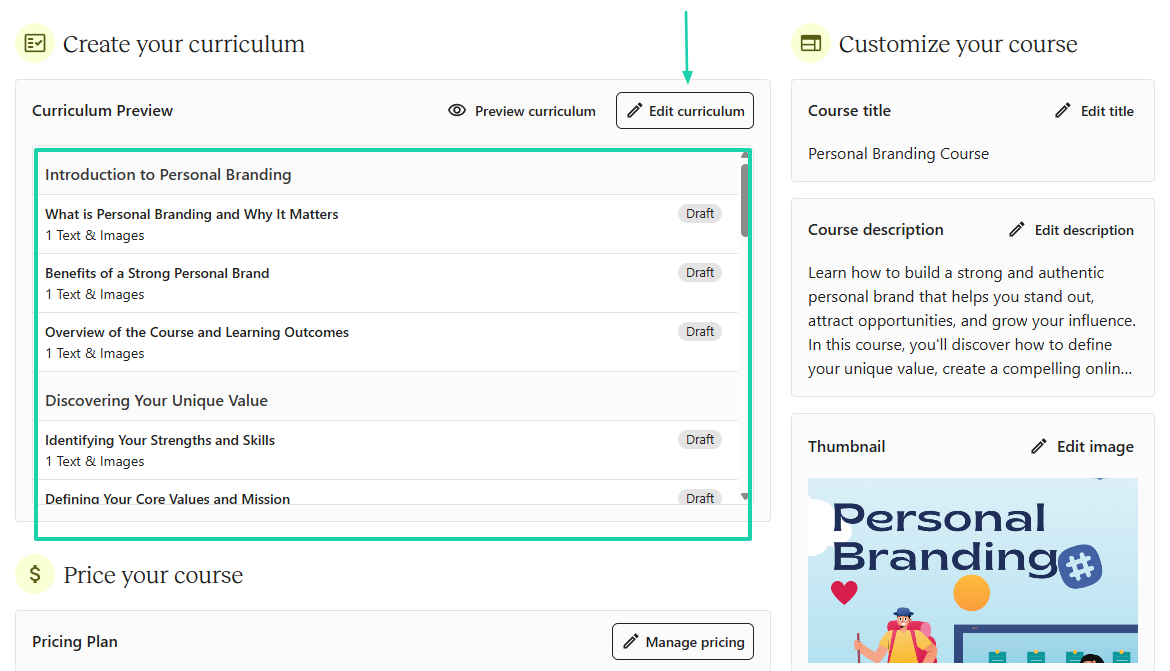 Teachable: courses screenshot view 3
