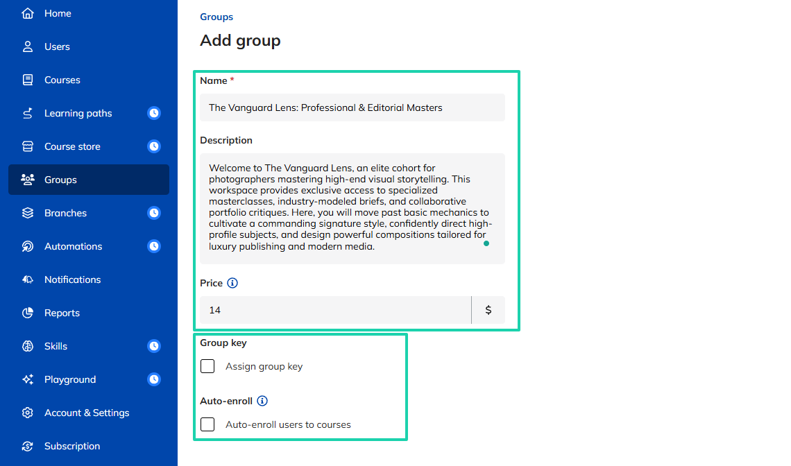TalentLMS: You can also use this LearnWorlds alternative to create paid groups where you can share any material.