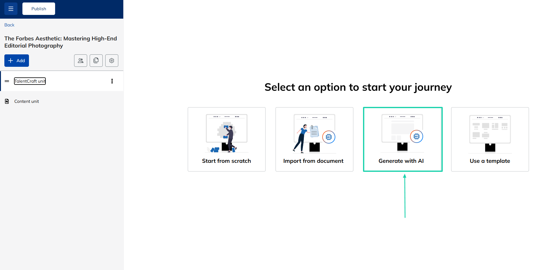 TalentLMS: courses showing “Generate with AI”