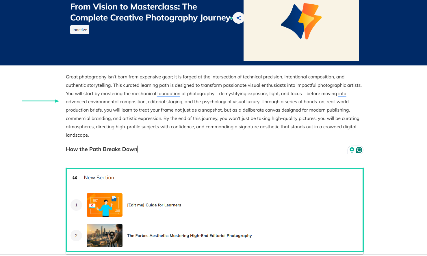 TalentLMS: course builder screenshot