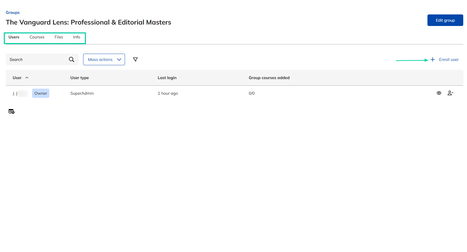 TalentLMS: You can manually enroll users and manage courses, files, and info.