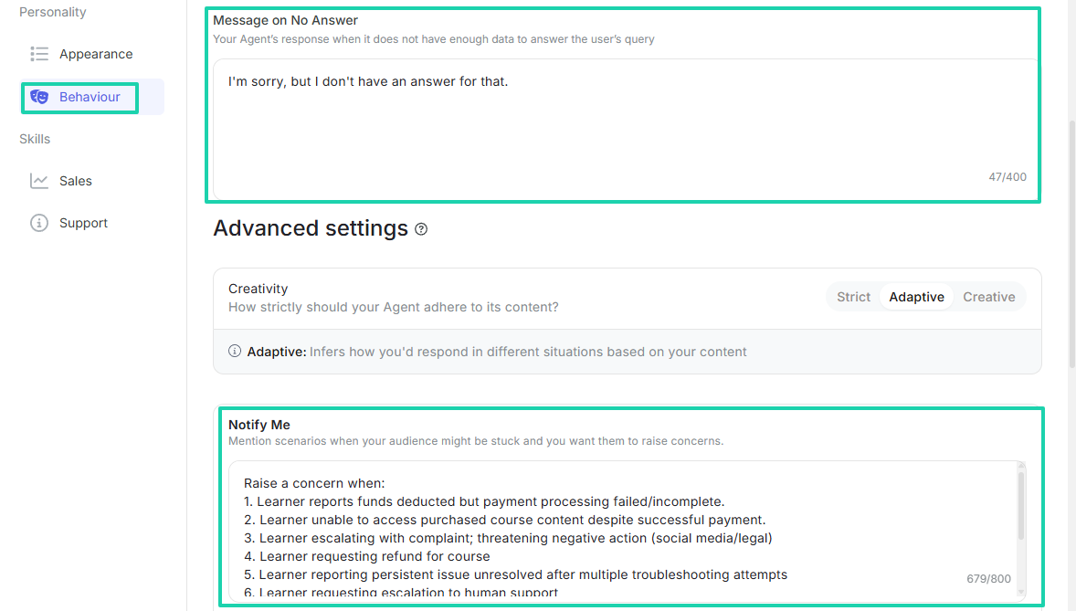 Graphy: You can also mention scenarios when the AI agent should notify you.