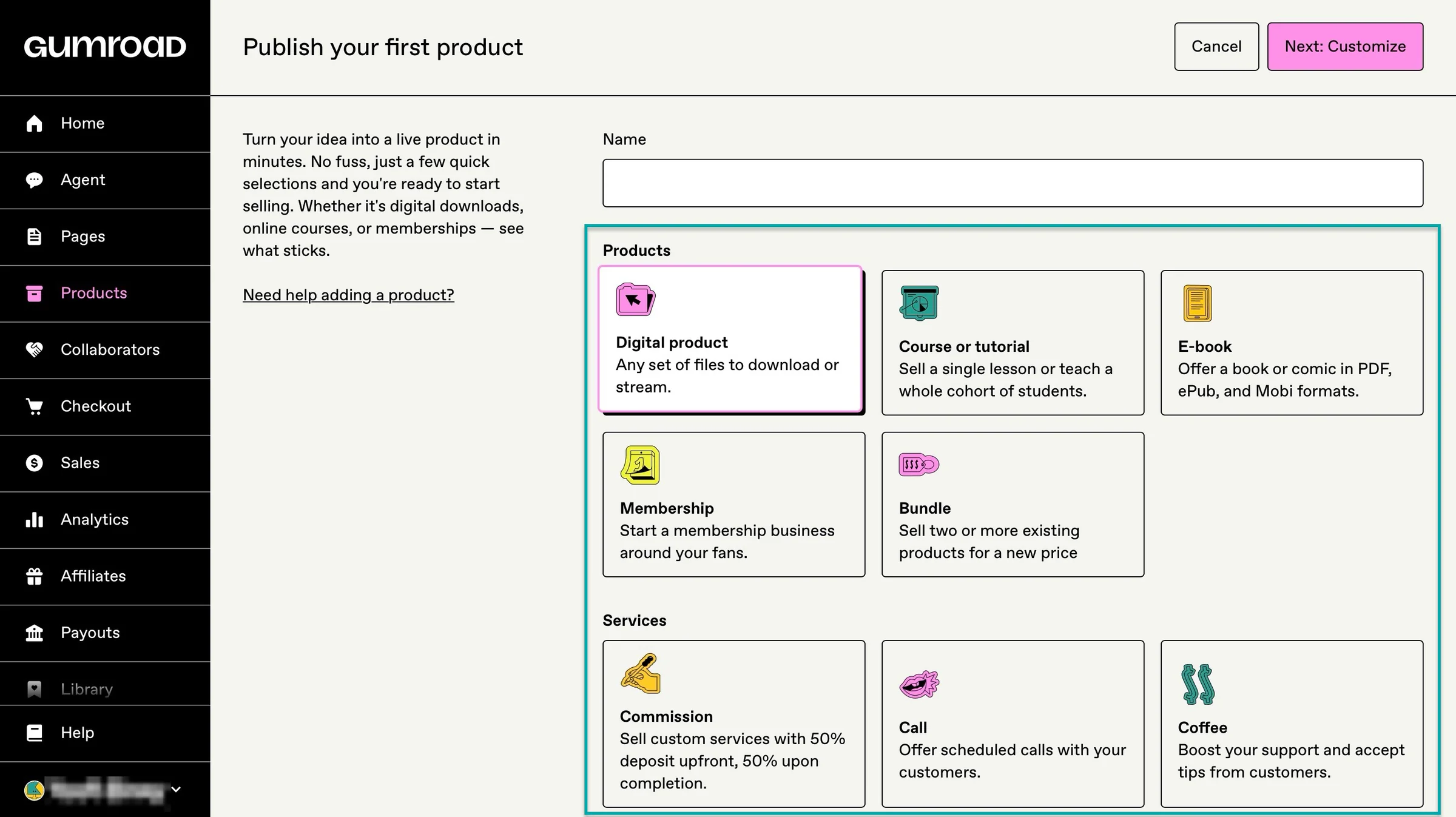 product types on gumroad