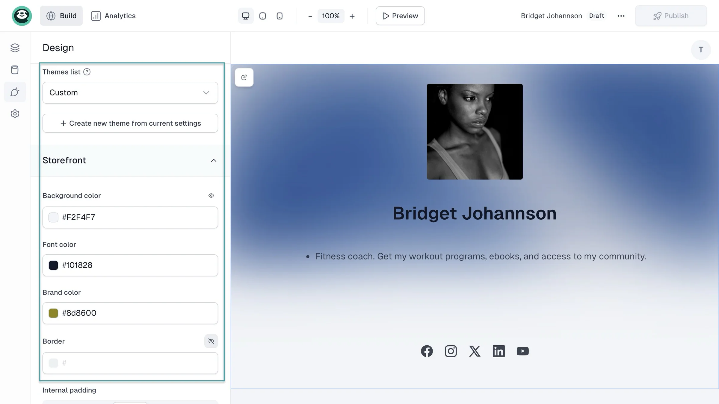customize creator page on easytools