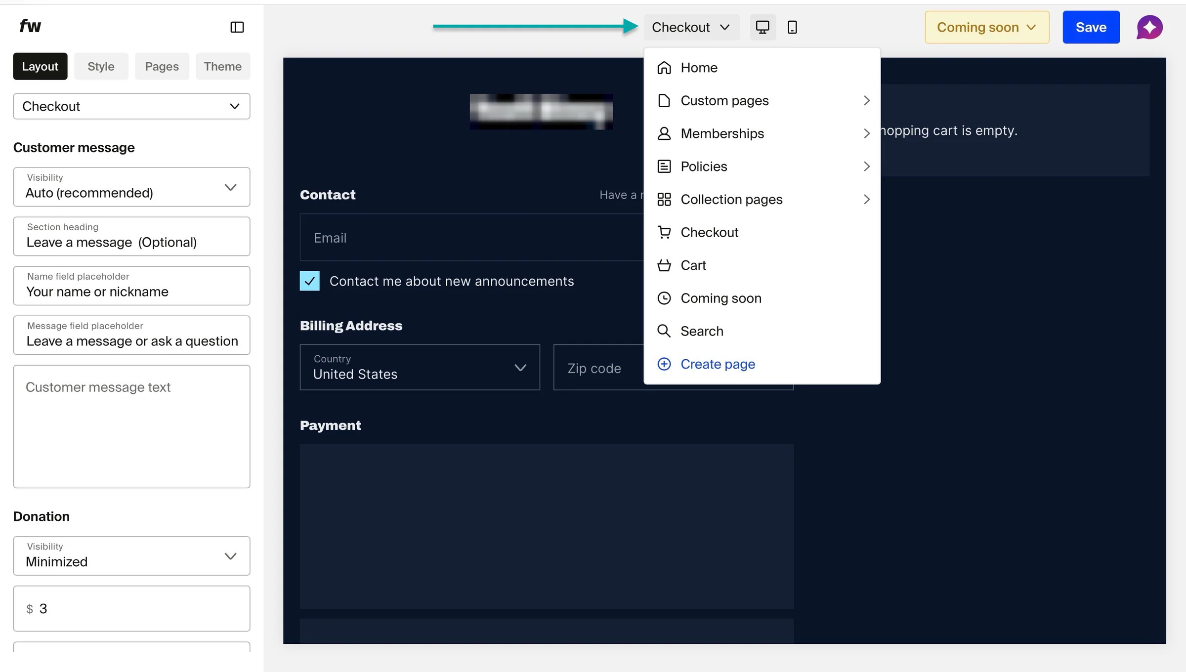 edit checkout layout