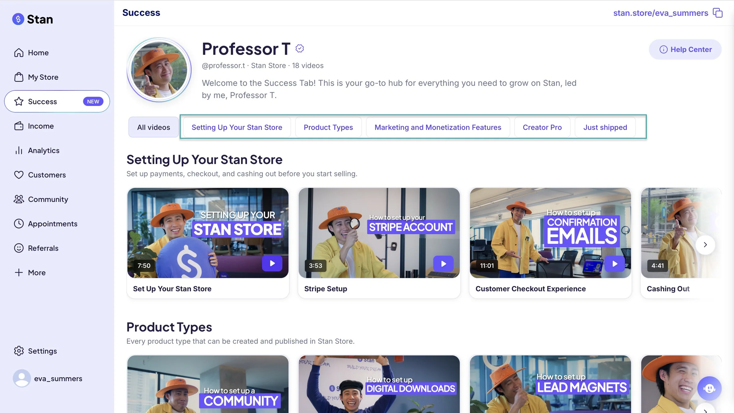 stan store success feature