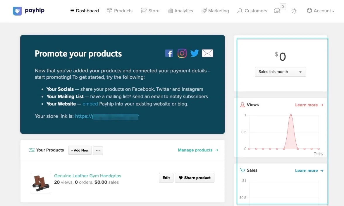payhip vs gumroad - dashboard