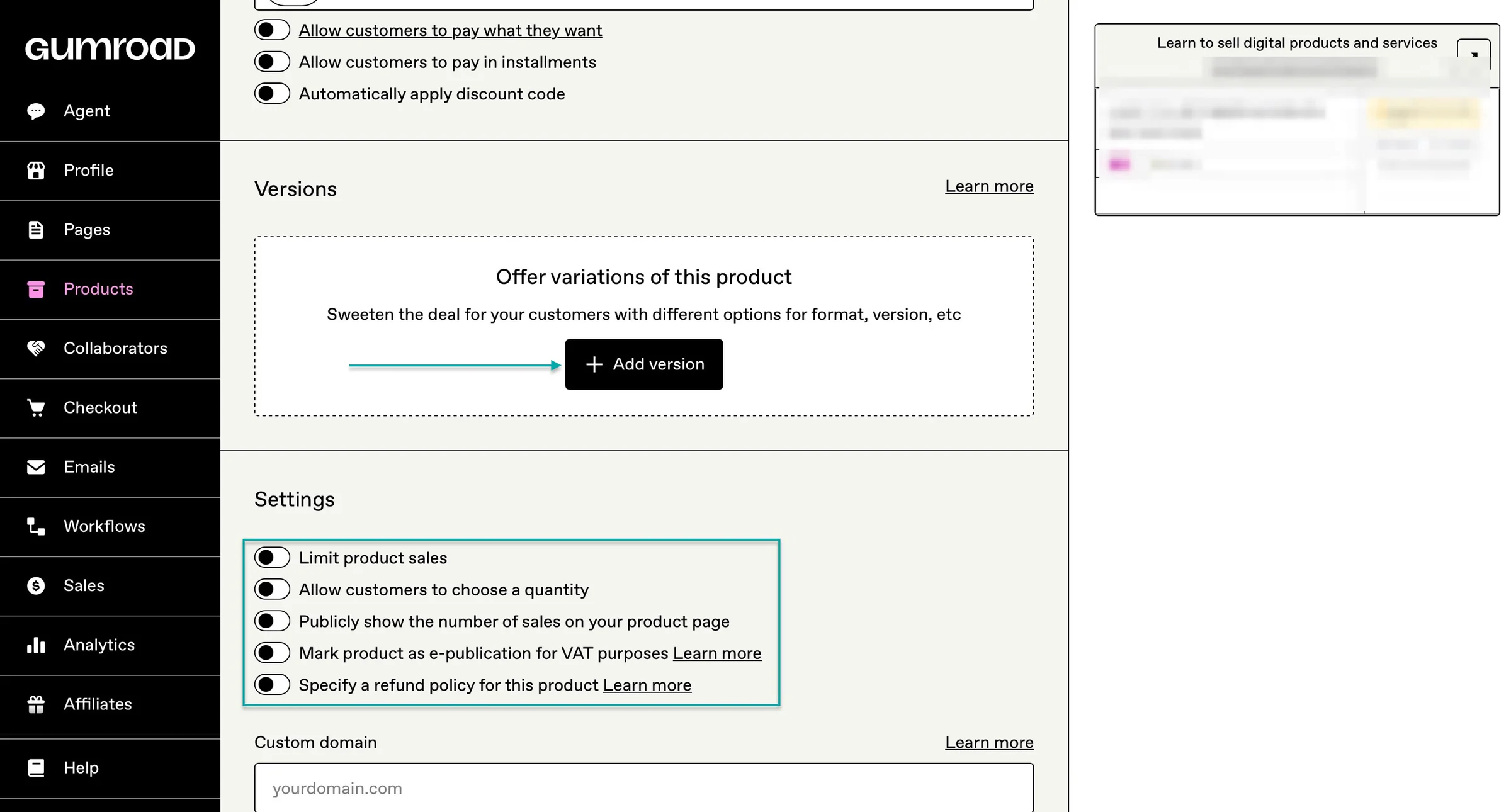 offer product variations
