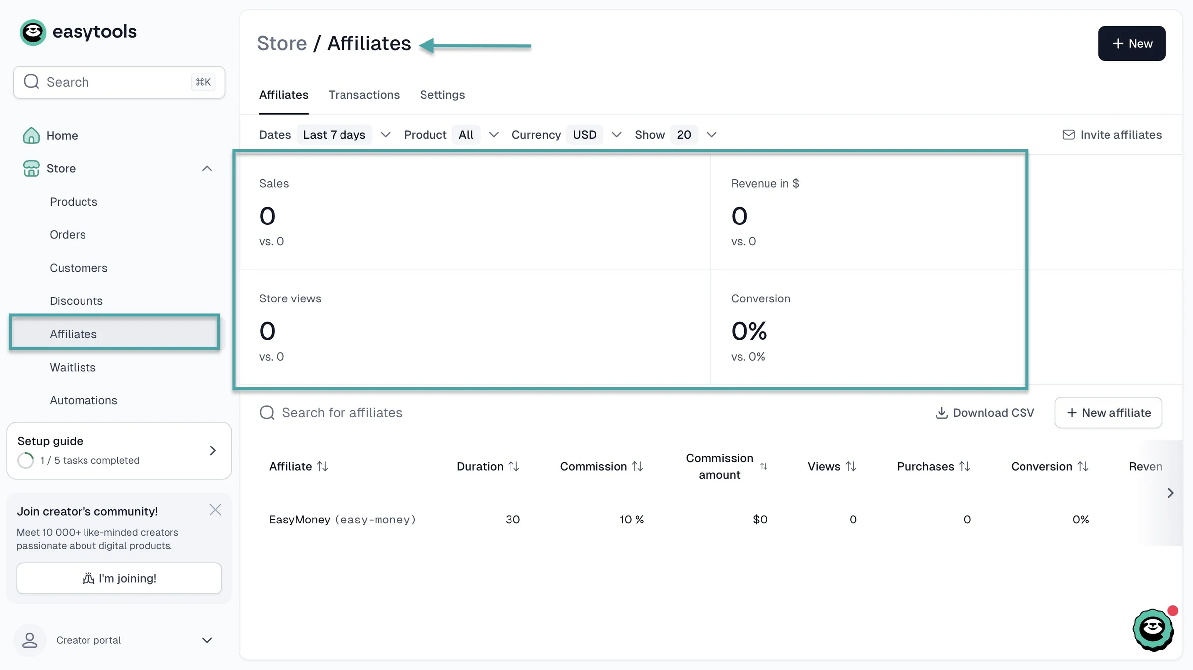 affiliates analytics on buy me a coffee alternative