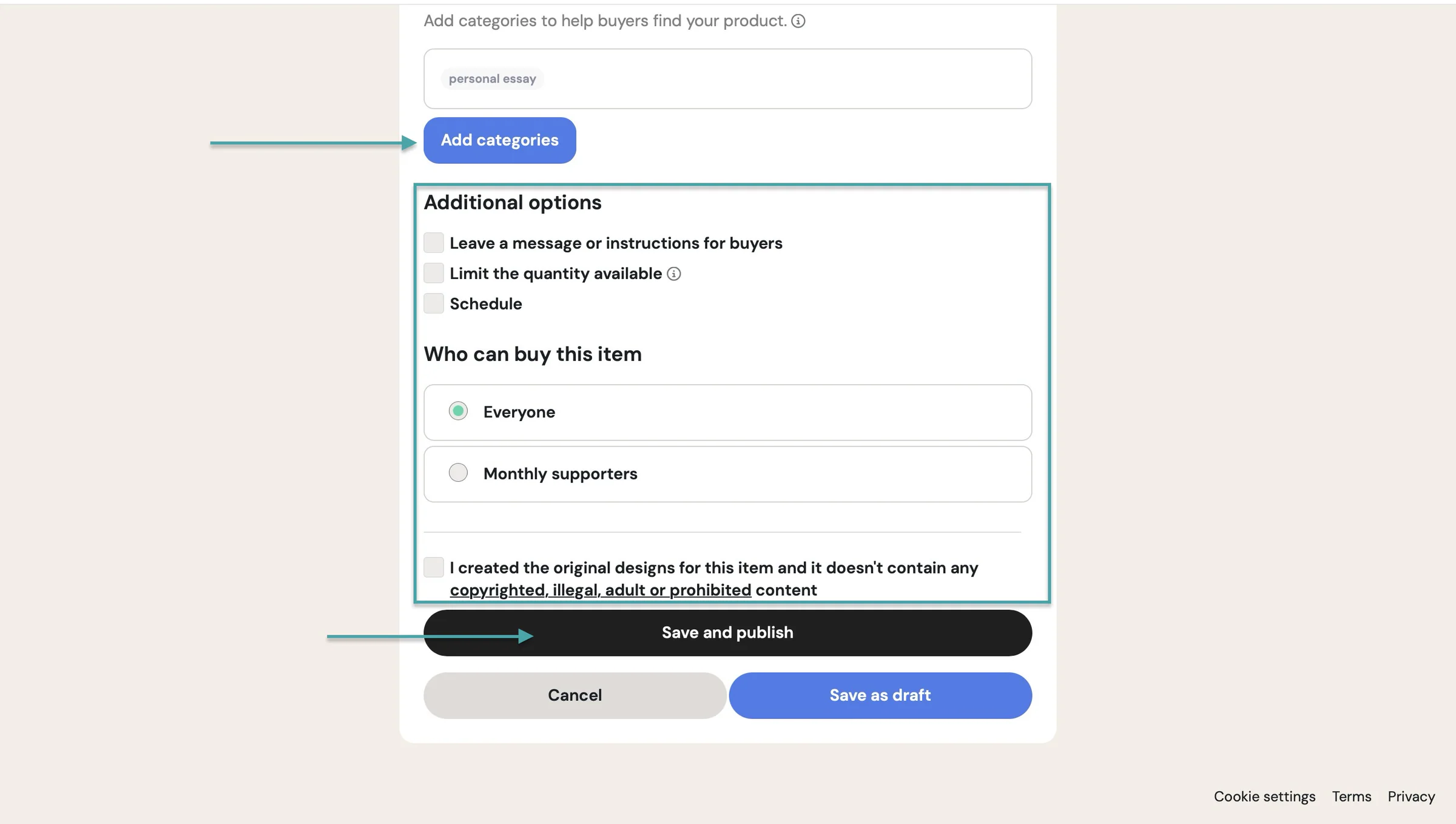 save and publish product
