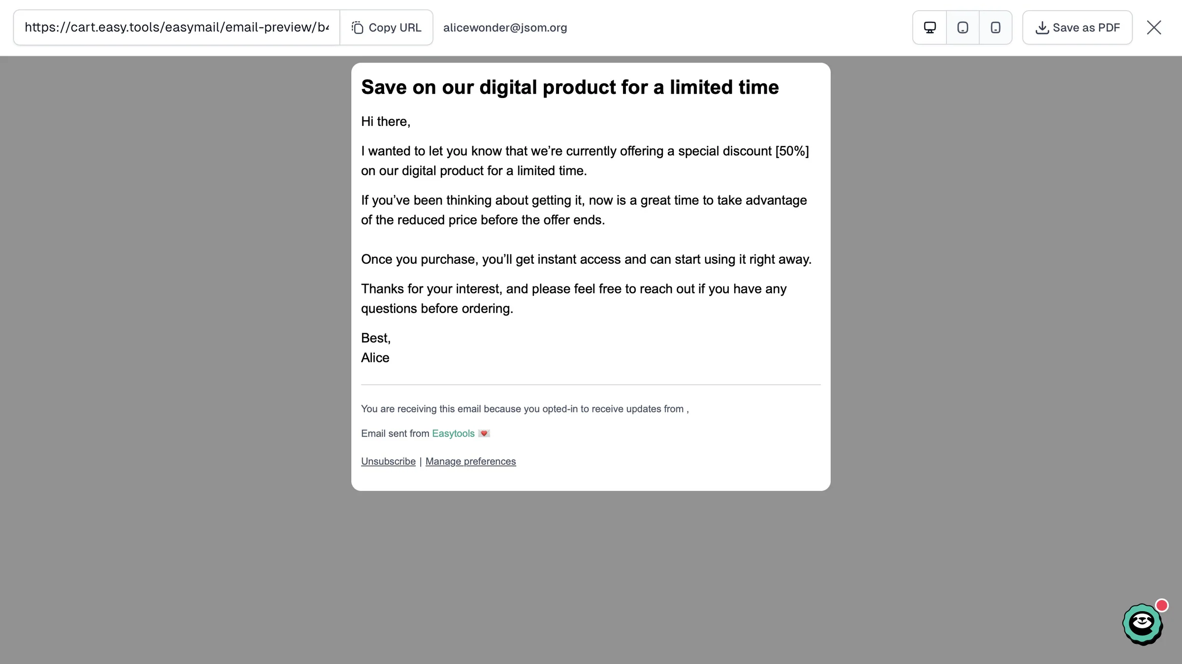 email preview on buy me a coffee alternative