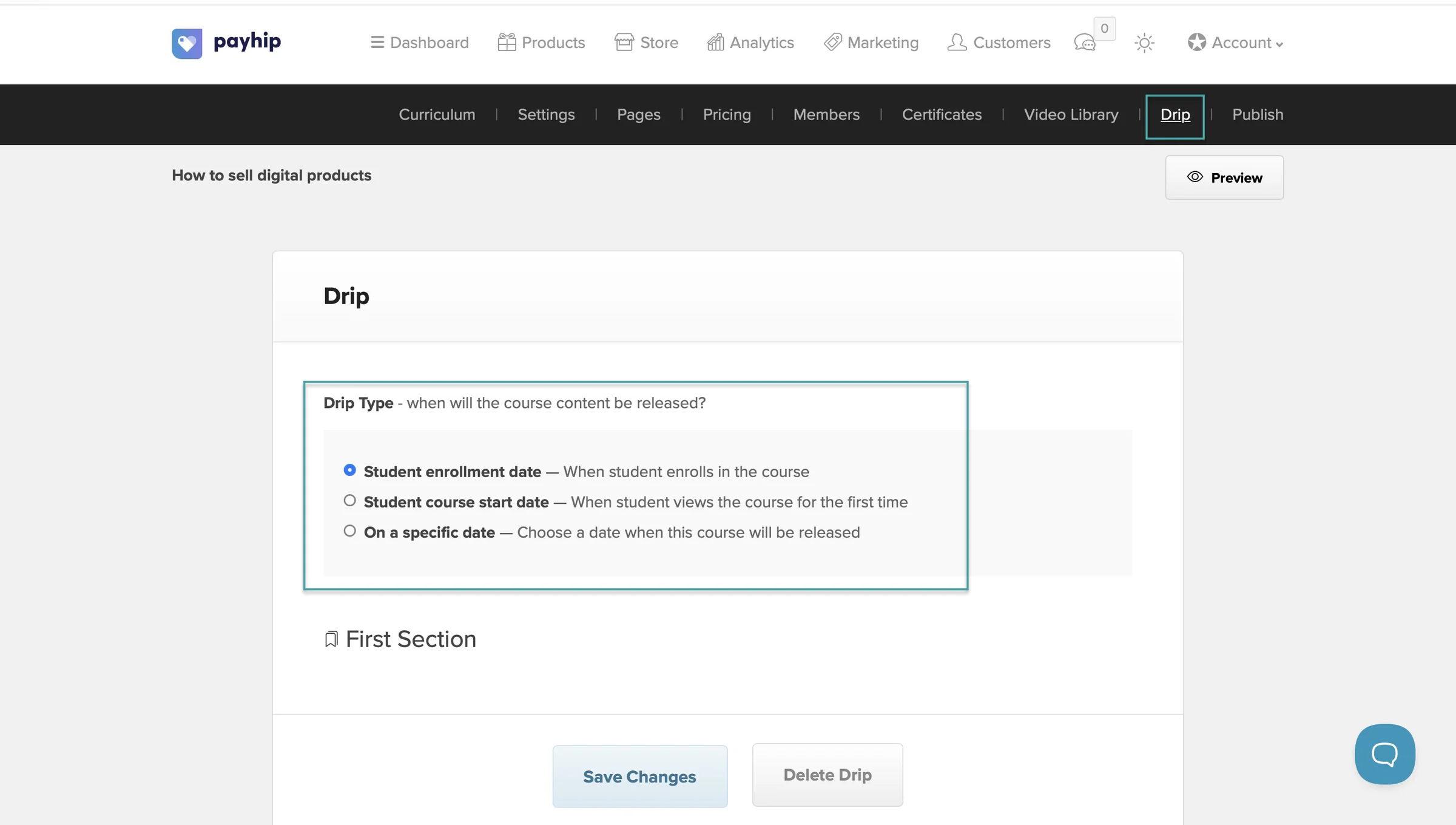 payhip drip course feature