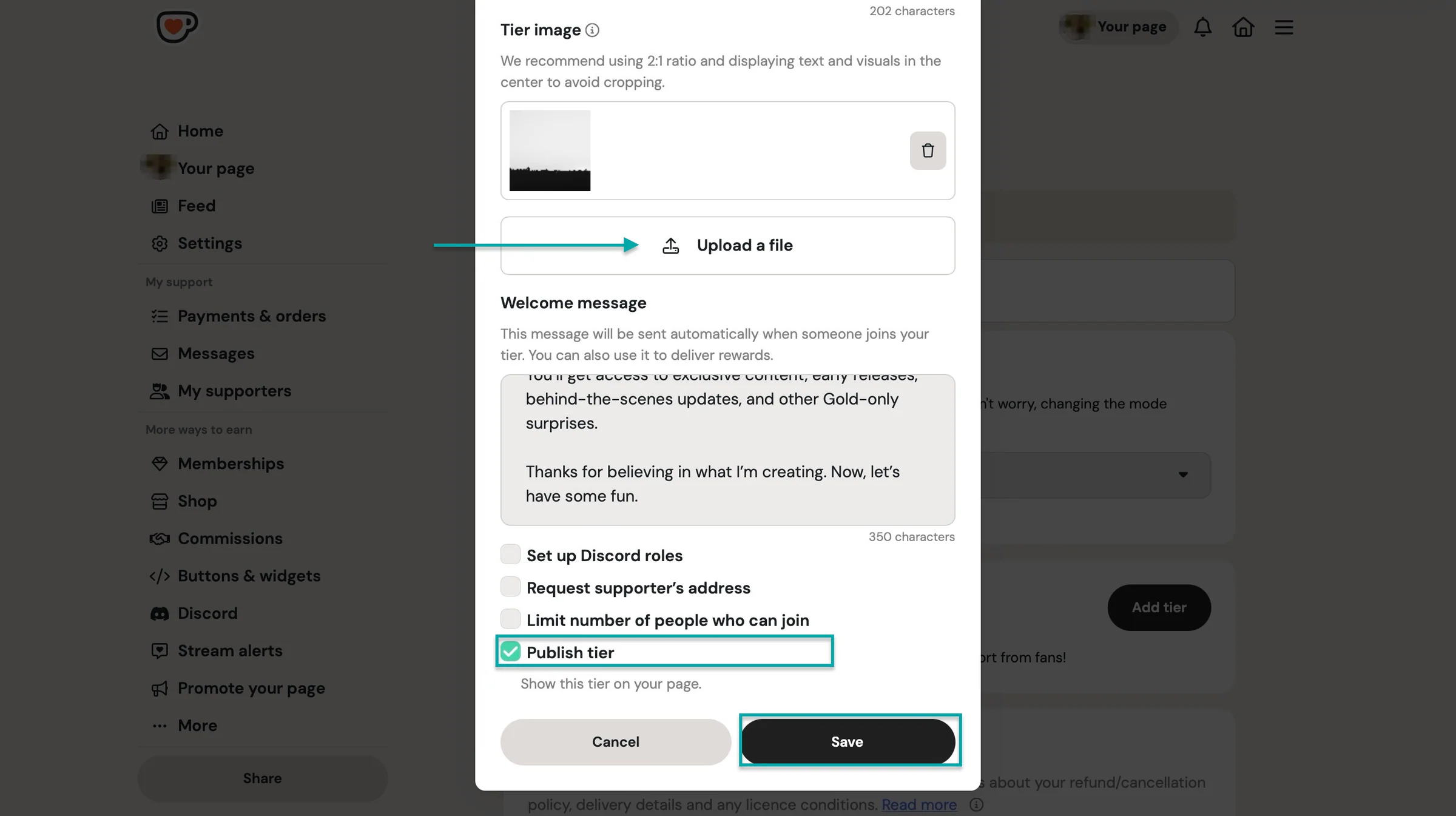 complete tier form and save